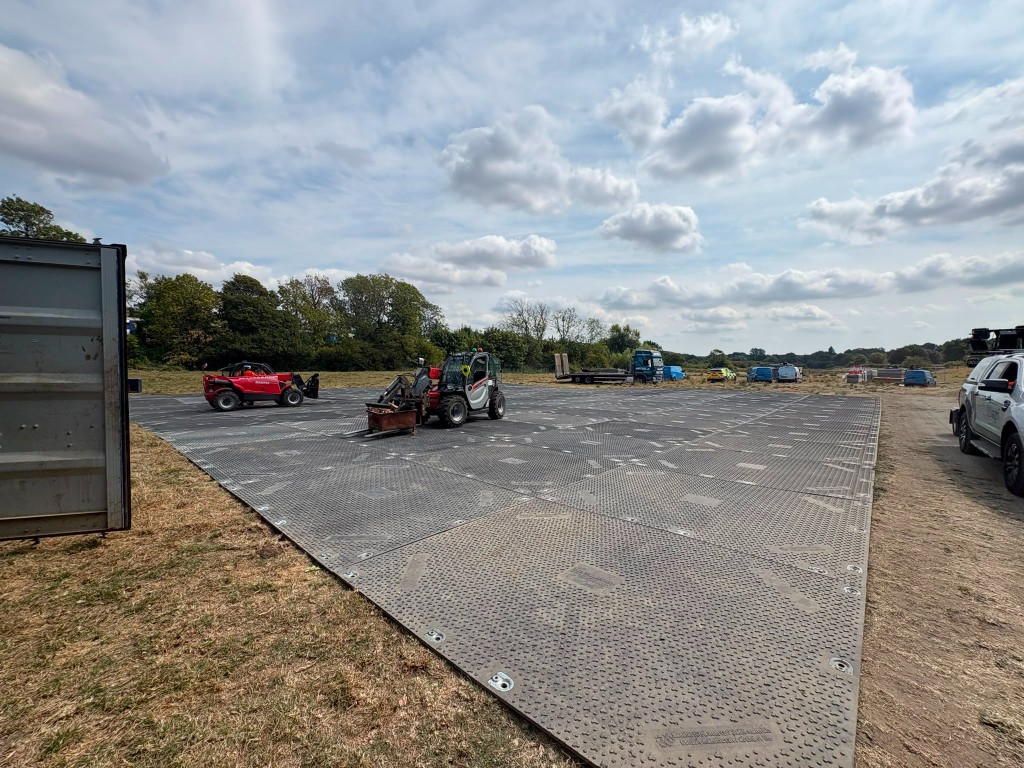 Ground protection panels forming the temporary working compound near Lewes