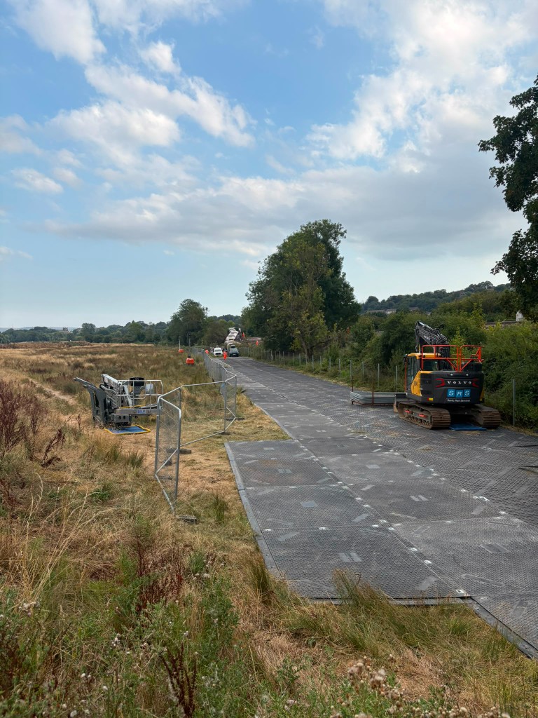 Ground protection forming a temporary access road for the Lewes recovery operation