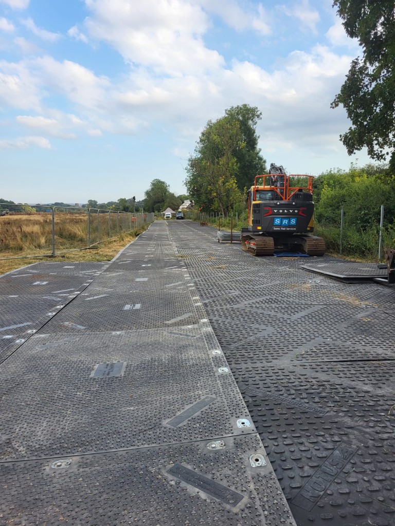 Temporary trackway access route installed for heavy plant near the Lewes rail recovery site